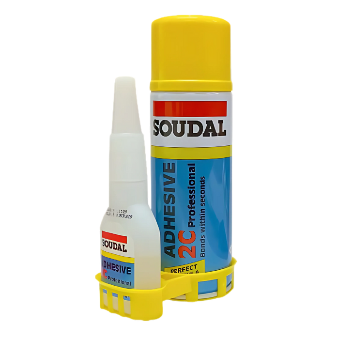 Soudal 2C Adhesive Kits - Cyanoacrylate Adhesive & Aerosol Activator Kit - Clear
