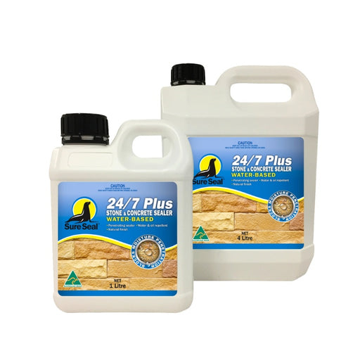Two bottles of Sure Seal 24/7 Plus Stone & Concrete Sealer on a white background