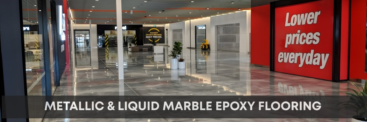 Metallic epoxy flooring application in shopping center