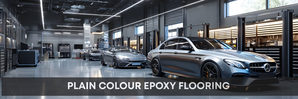 plain color epoxy application in showroom