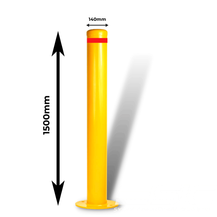 Surface Mount Safety Bollard 1500mm High in Safety Yellow