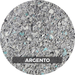 Round sample of 'Argento' epoxy flooring flake by Elite Flakes with a speckled pattern on a white background