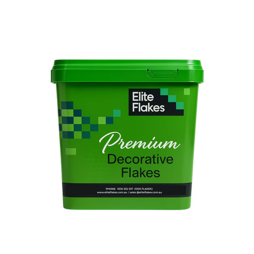 Green container of Elite Flakes Premium Decorative Flakes on a white background