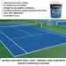 Nutech Nucourt roll coat on a sports surface with product container and tennis court details.