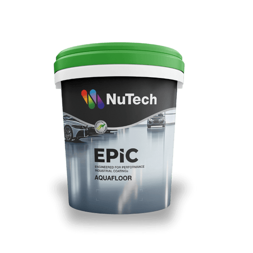 NuTech Epic Aquafloor paint can on a transparent background