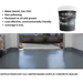 NuTech PaveCoat H2O water-based acrylic concrete sealer with product details on a garage floor.